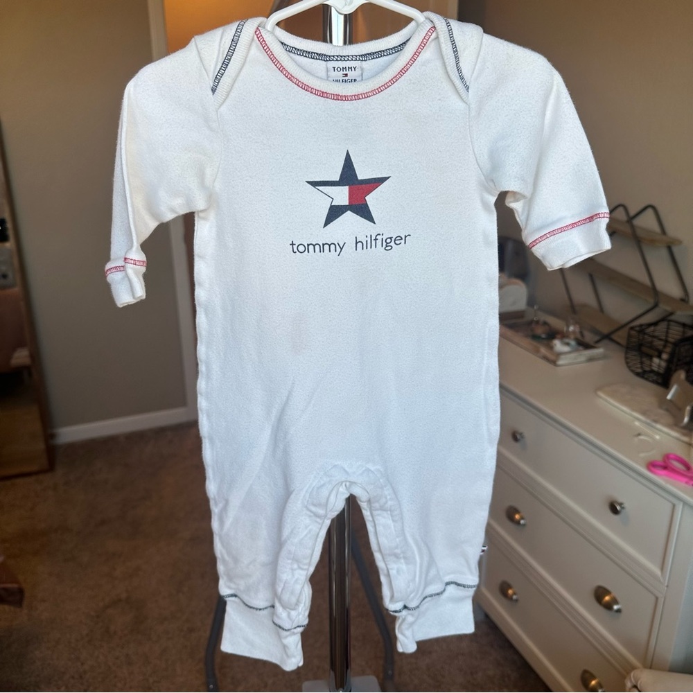 Tommy Hilfiger White Onesie with Red and Blue Star